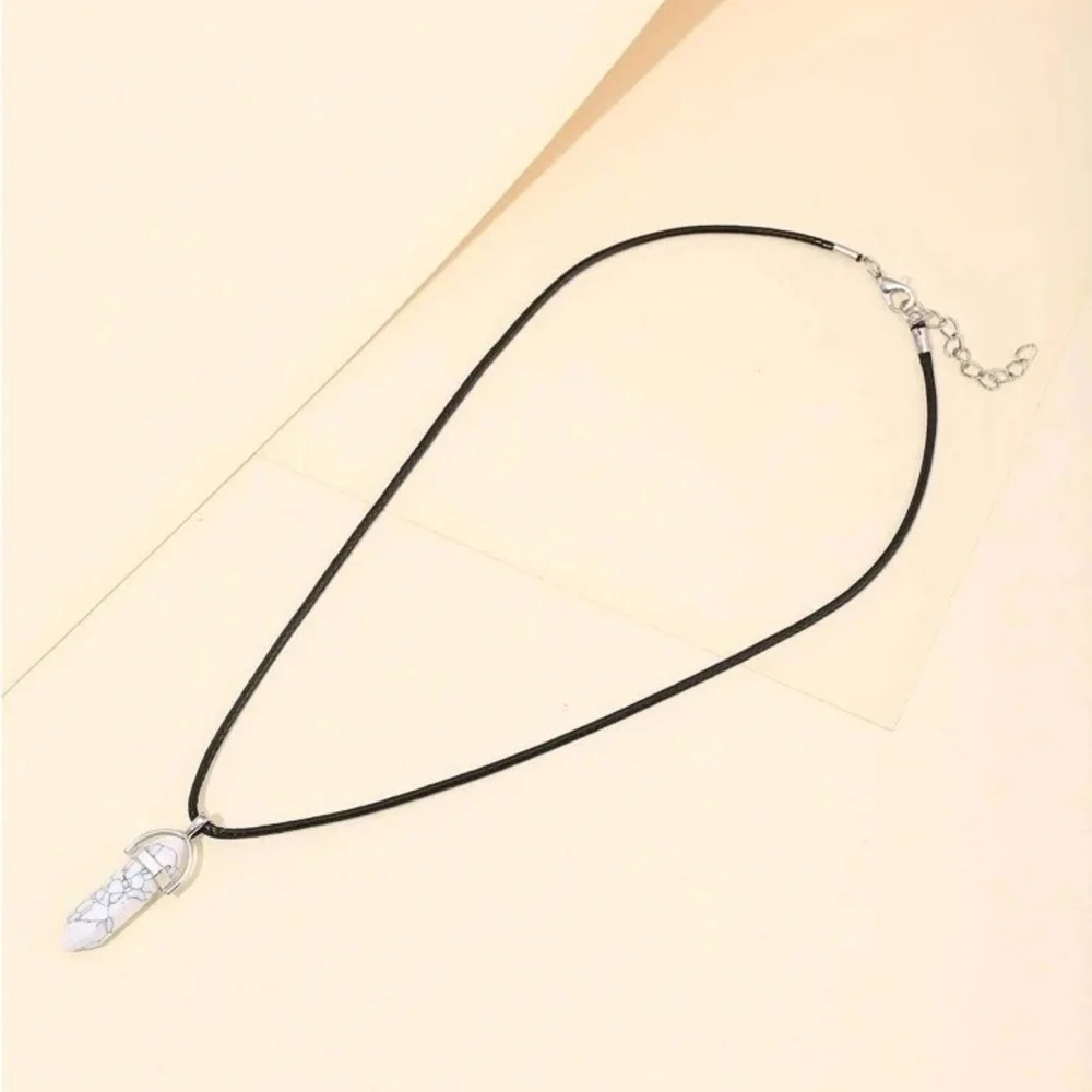 New Vegan Leather Sterling Silver White Howlite Natural Stone Artisan Necklace